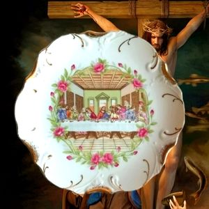 Vintage The Last Supper Hanging Plate 18k Gold Catholic Christian Communion